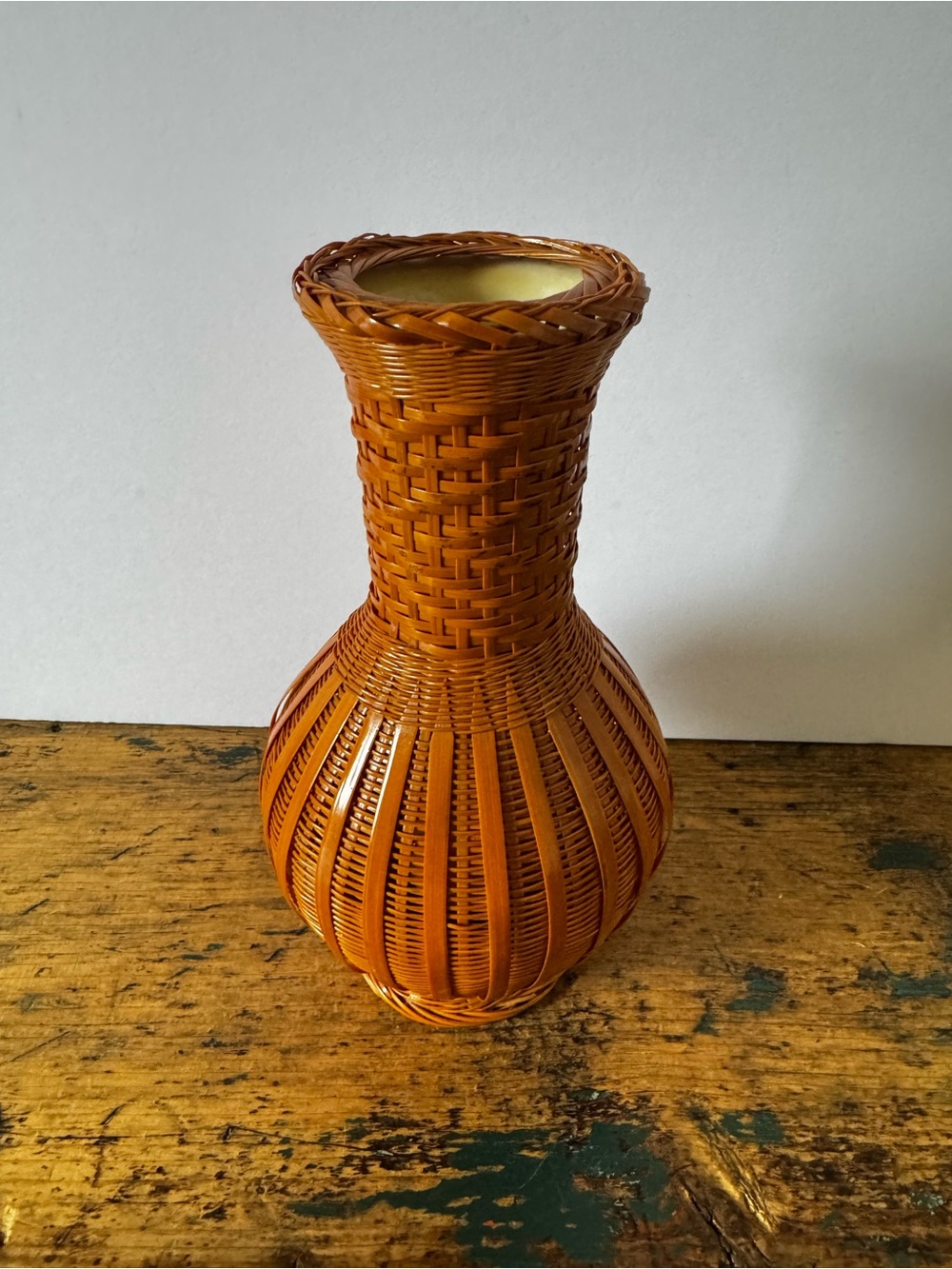 Handwoven Brown Rattan or Bamboo Vase – Decorative Home Accent
